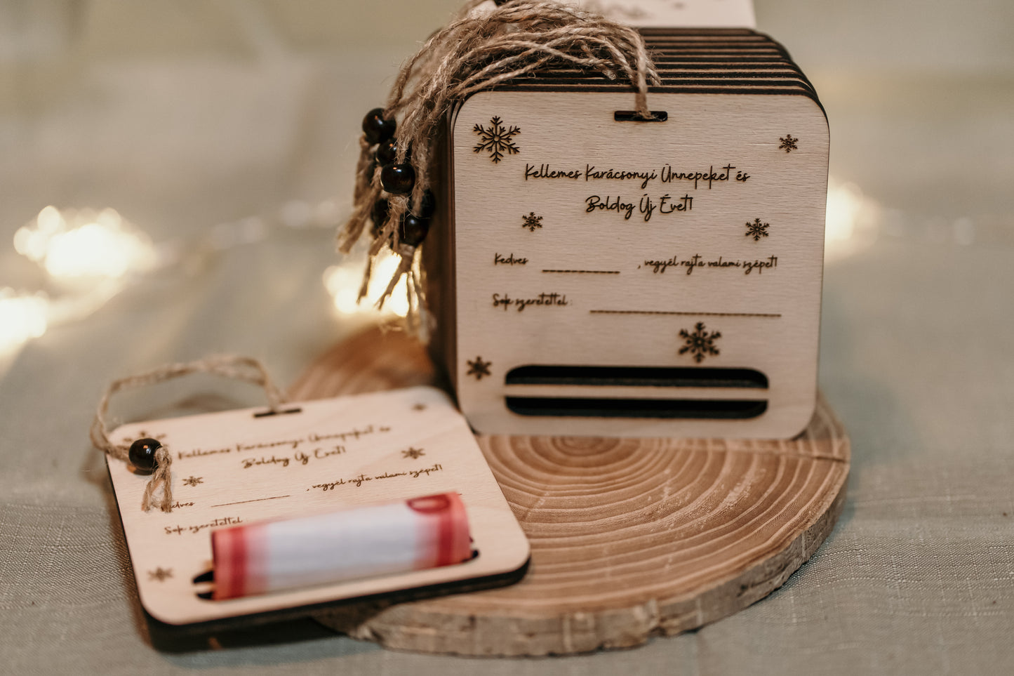 Névre szóló karácsonyi üdvözlőlap, pénztartóval